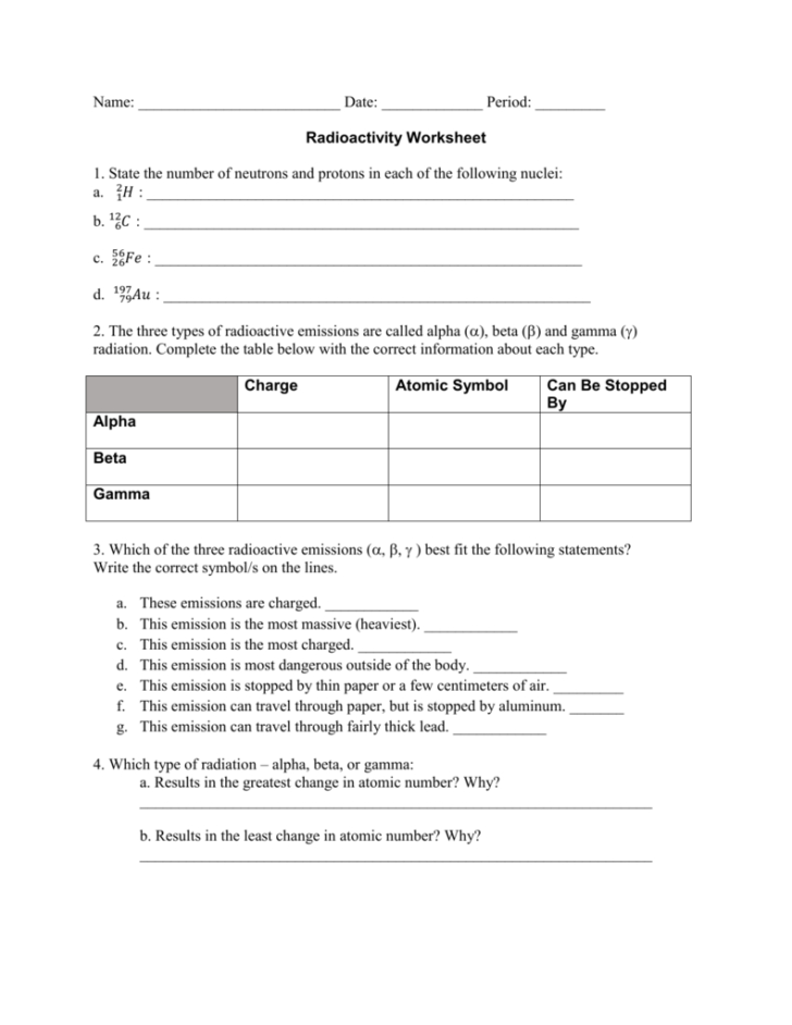 Radioactivity Worksheet Answers — db-excel.com