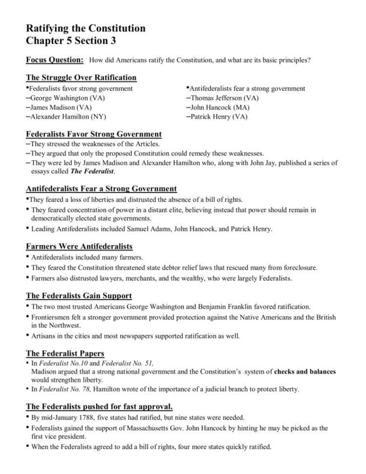 Ratifying The Constitution Chapter 5 Section 3