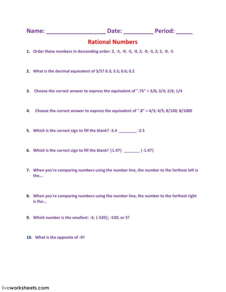 Rational Numbers Worksheet — db-excel.com