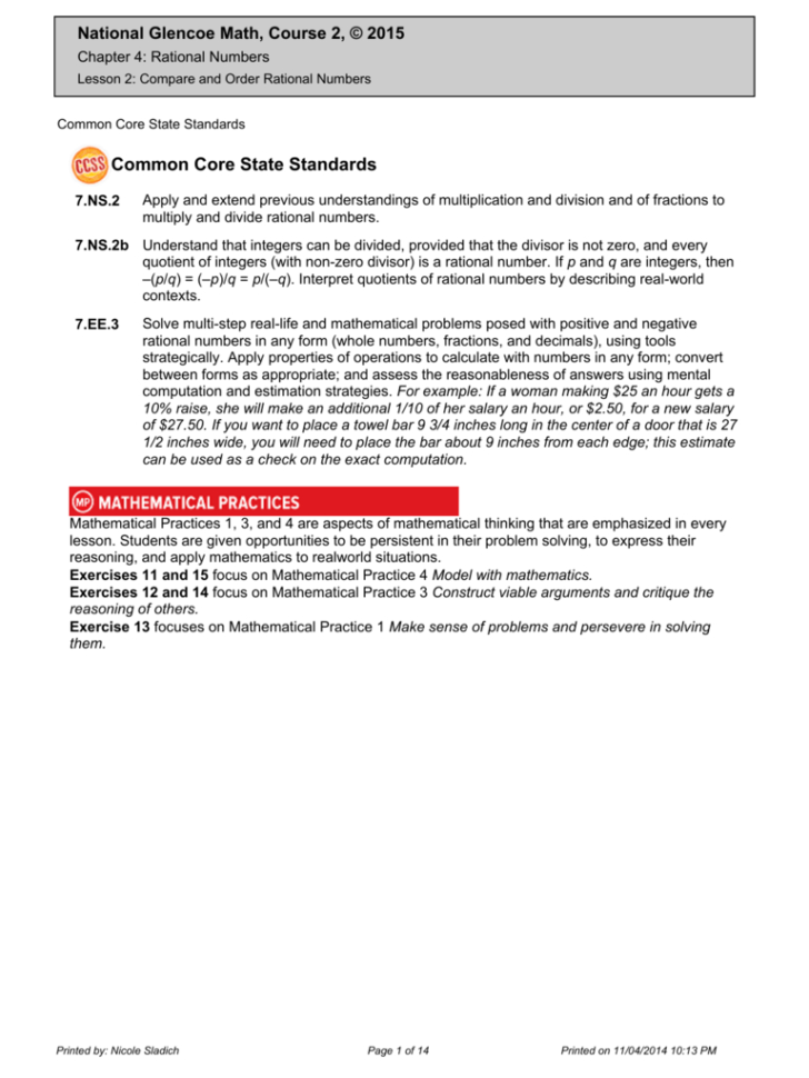 Rational Numbers  Southgate Schools