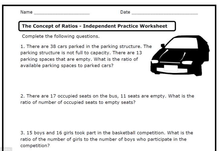 Ratio Tables Worksheets