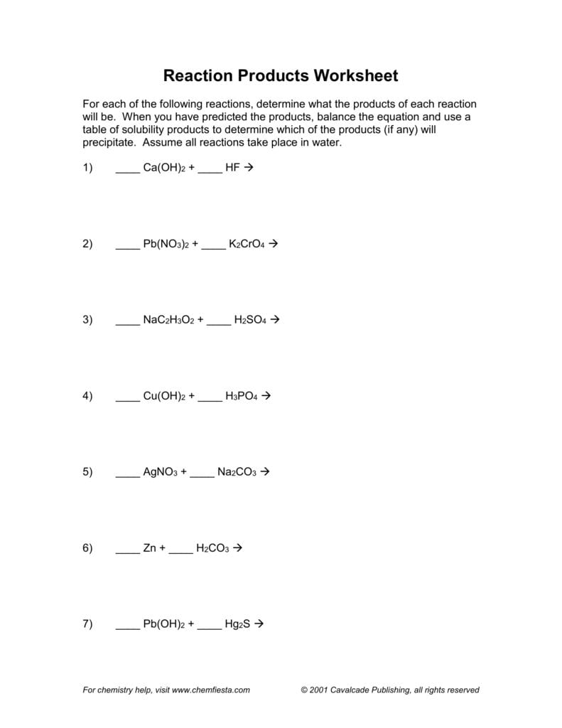 Predicting Products Worksheet Answer Key Db excel