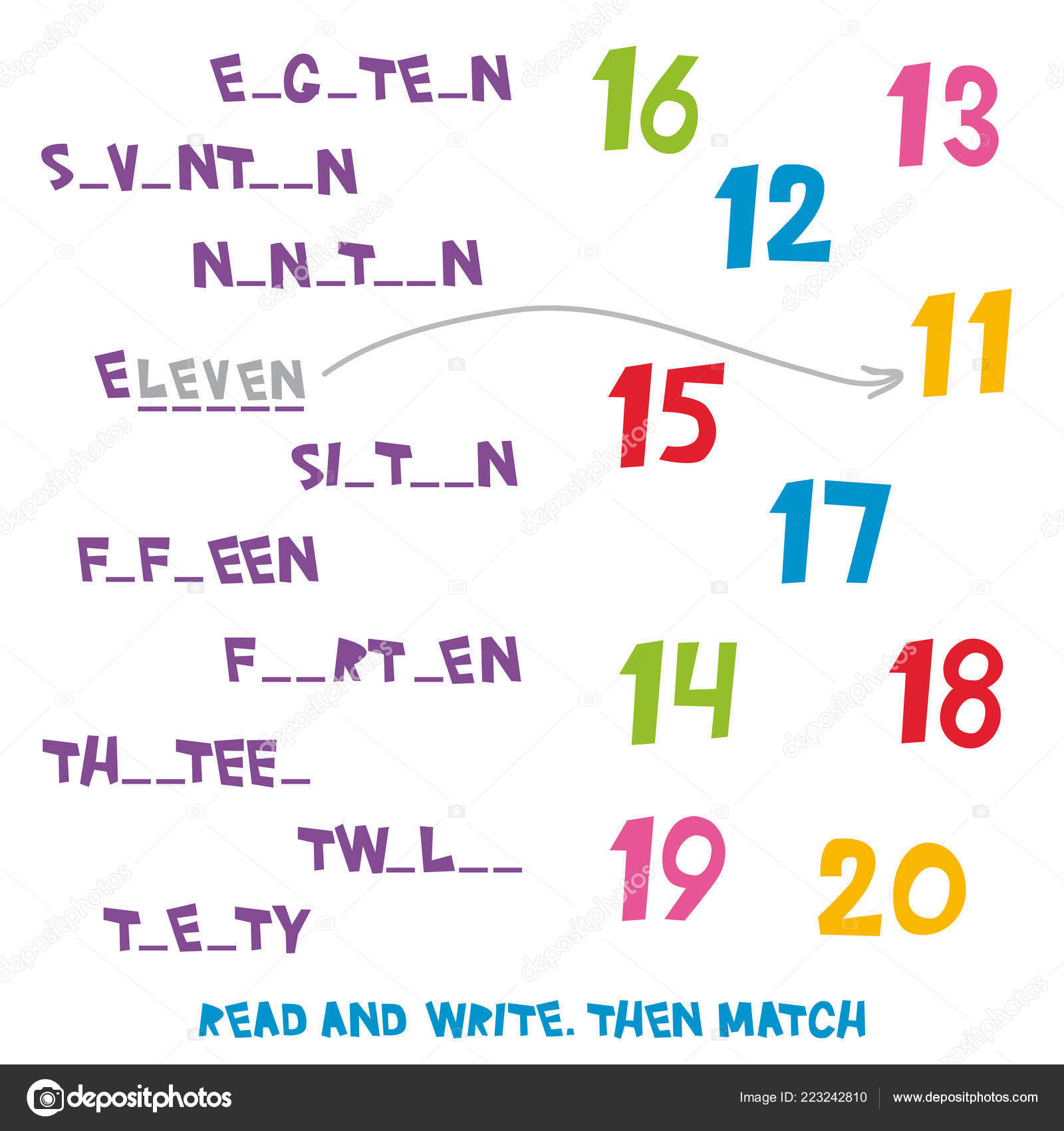 Read Write Match Numbers Kids Words Learning Game Worksheets