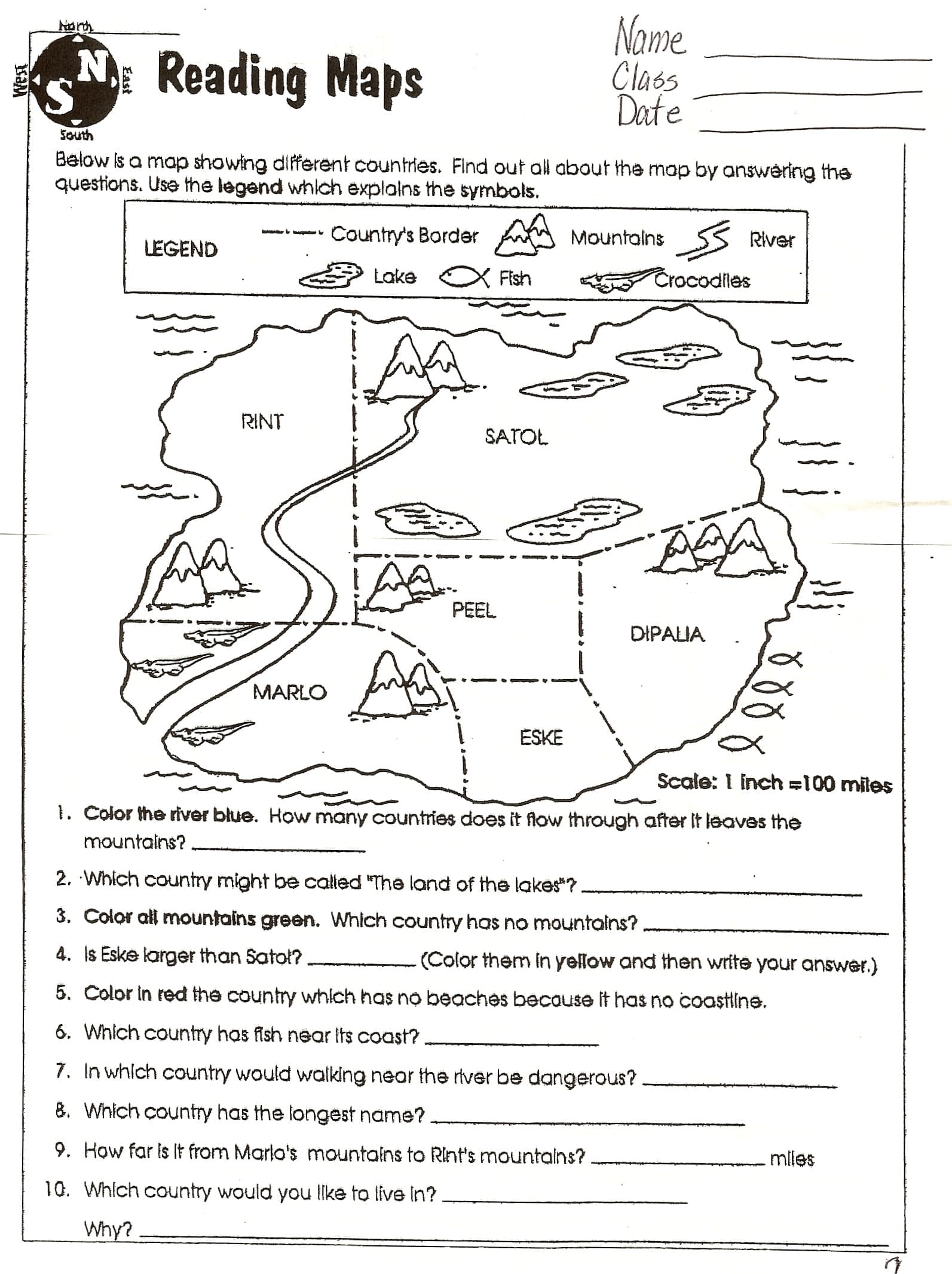 Topographic Map Reading Worksheet