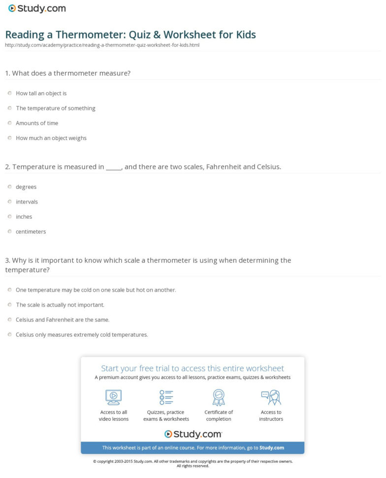 Reading A Thermometer Quiz  Worksheet For Kids  Study