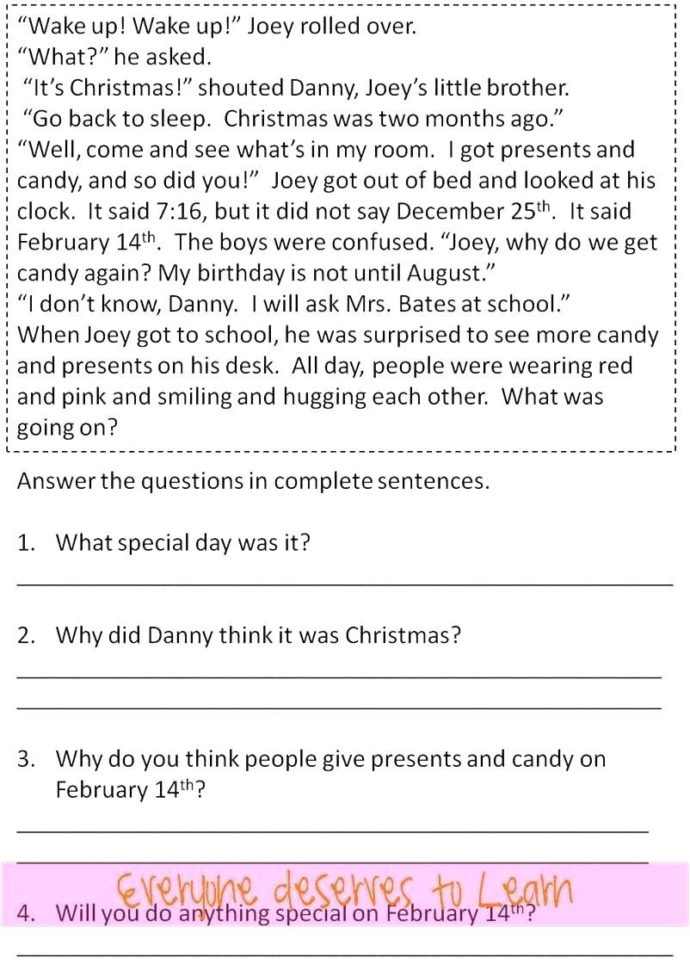 Reading Comprehension Exercises With Answers