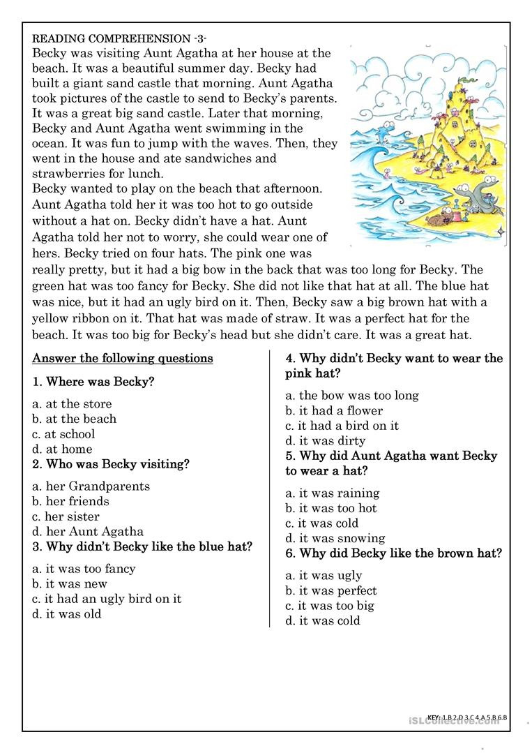 Esl Reading Comprehension Worksheets For Adults Db excel