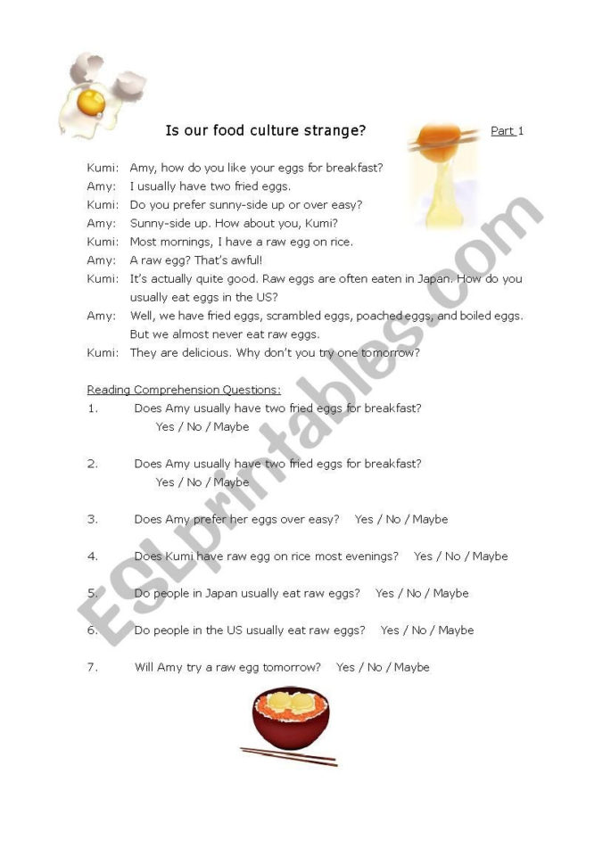 Reading Comprehension  Japanese Food Culture  Esl