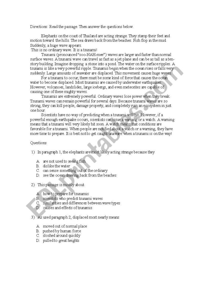 Reading Comprehension  Level 45  Esl Worksheetbayrat