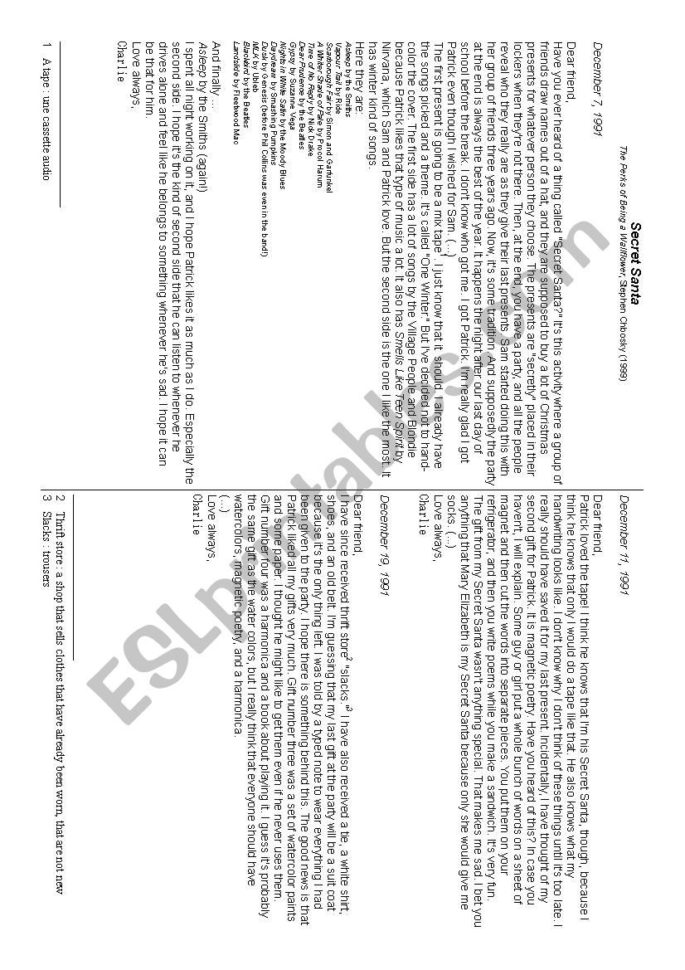 Reading Comprehension Secret Santa  Esl Worksheet