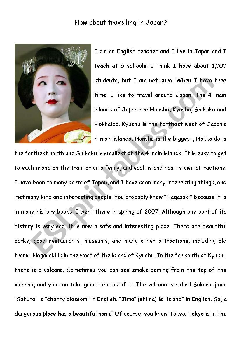 Reading Comprehension  Travel In Japan  Upper Intermediate