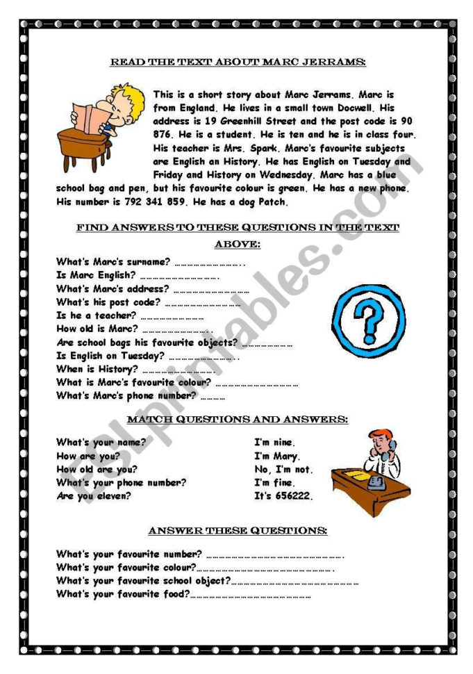 Reading Comprehension  Whquestions  Esl Worksheetmarywell