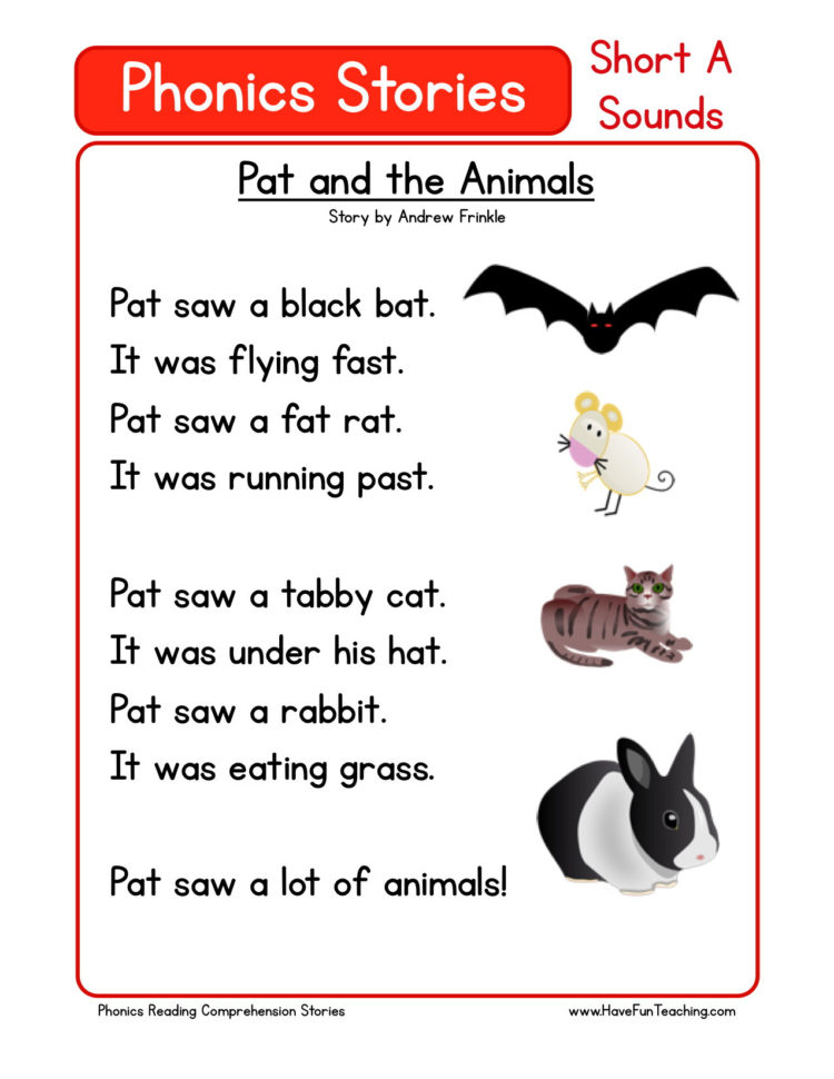 Reading Comprehension Worksheet  Pat And The Animals