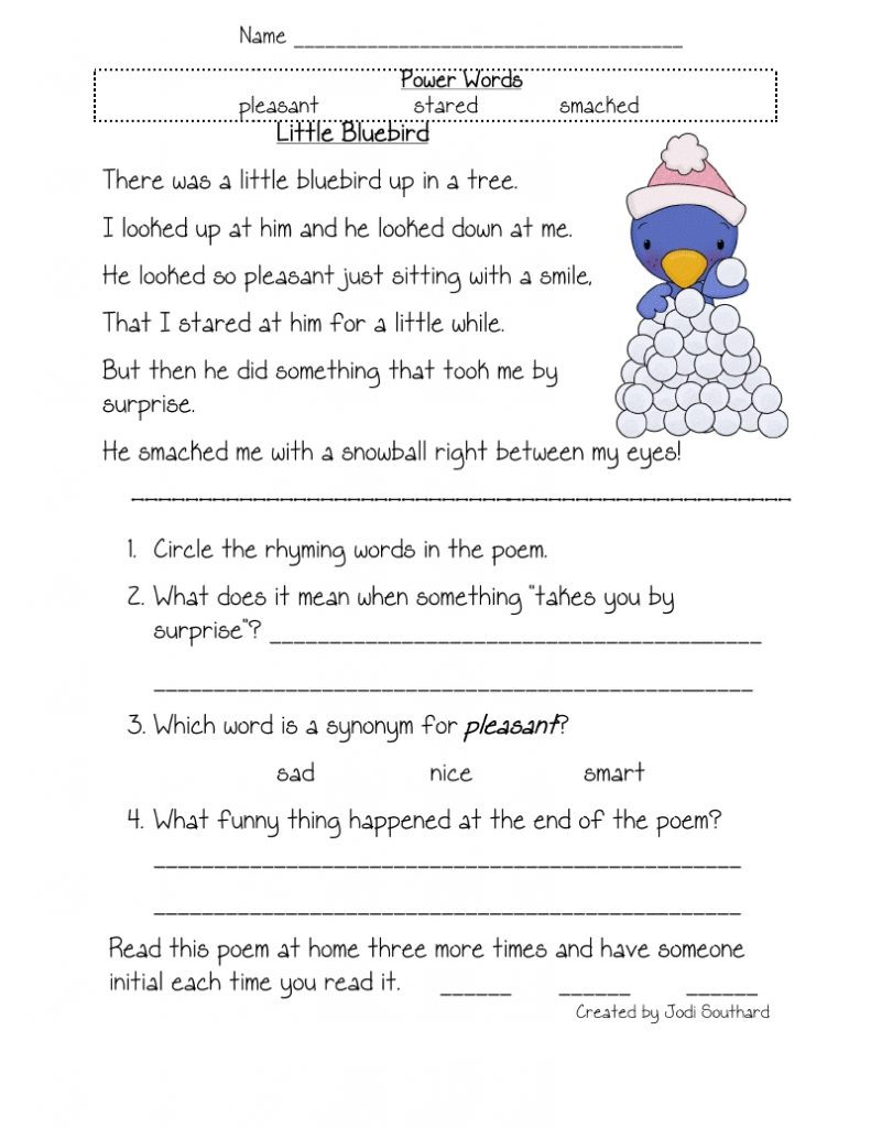 Grade Reading Comprehension Worksheet