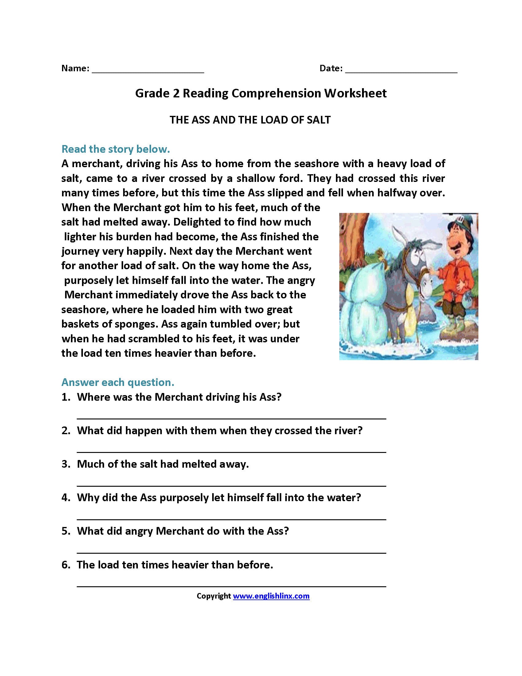 Reading Comprehension Worksheets 2Nd Grade For Printable To