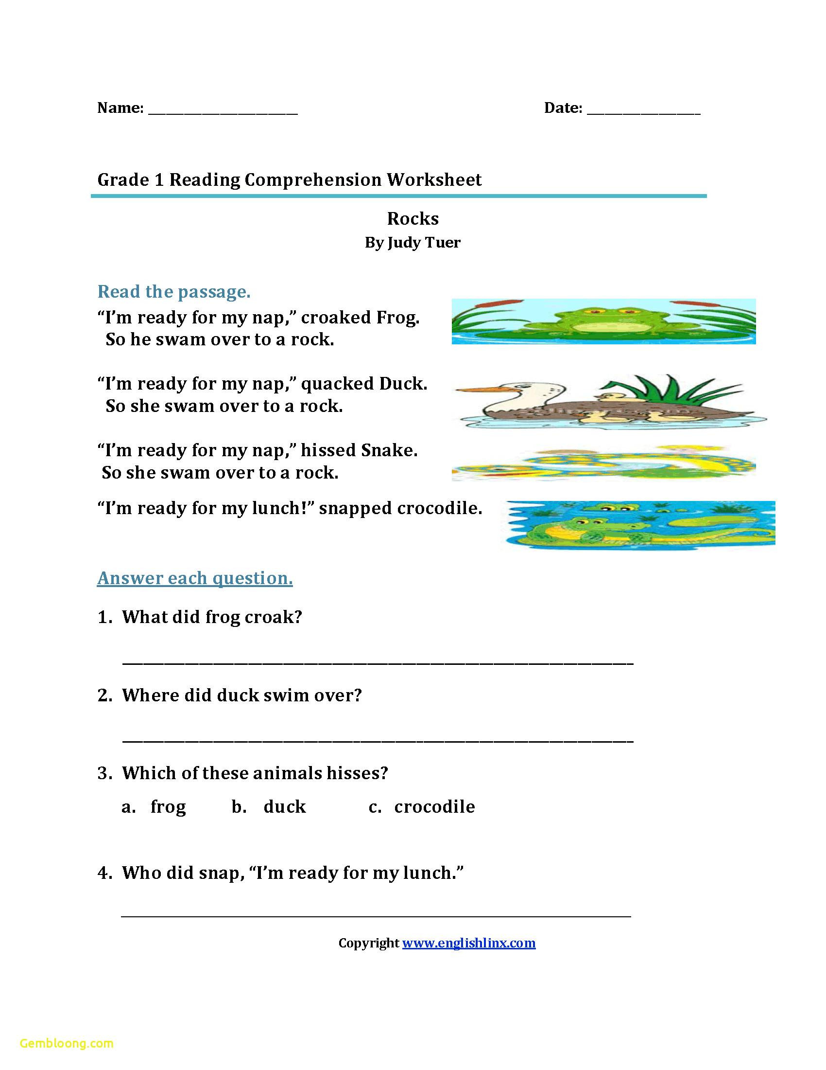 Reading Comprehension Worksheets For 1St Grade