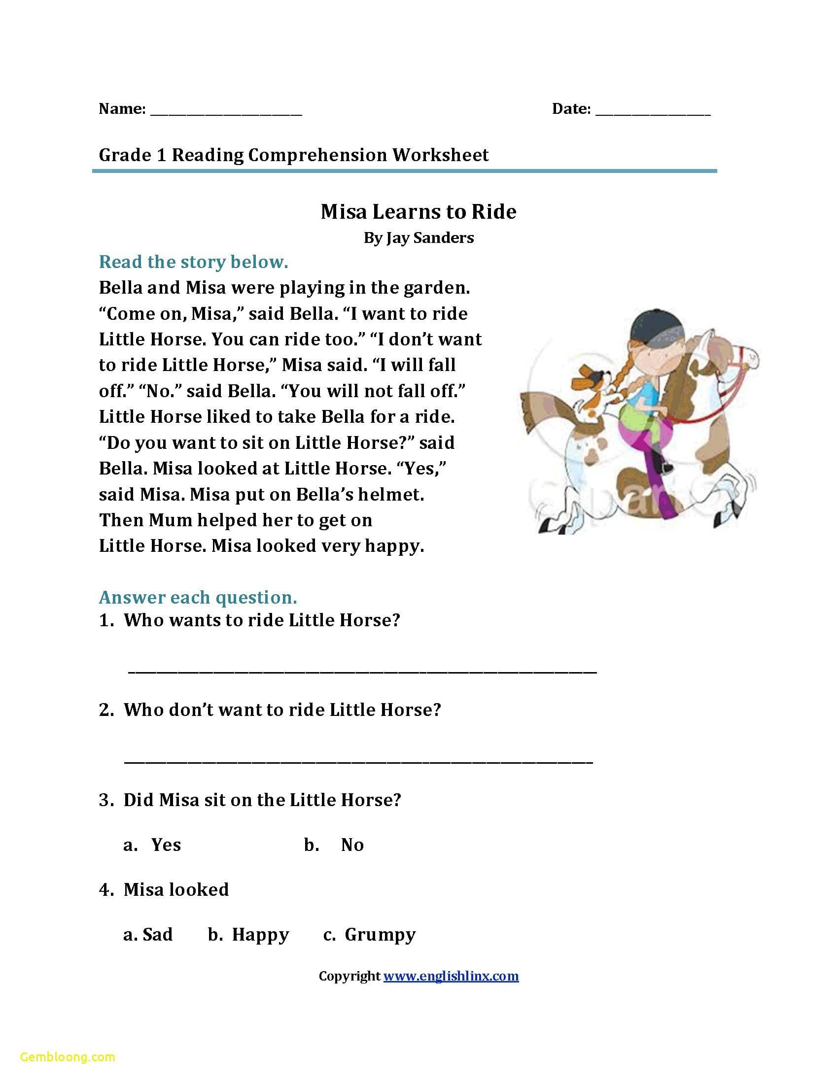 1st Grade Reading Comprehension Worksheets Visual Multiple Choice