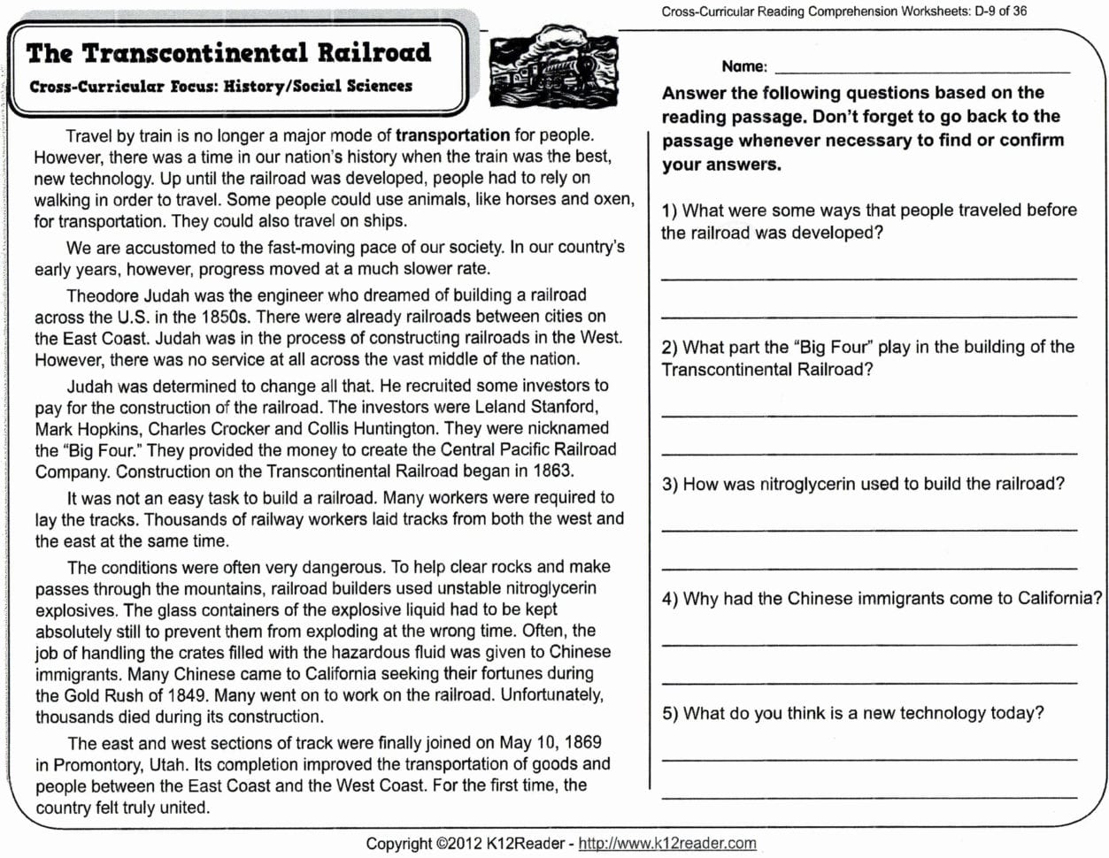 Reading Comprehension Worksheets For 8Th Grade Free Report