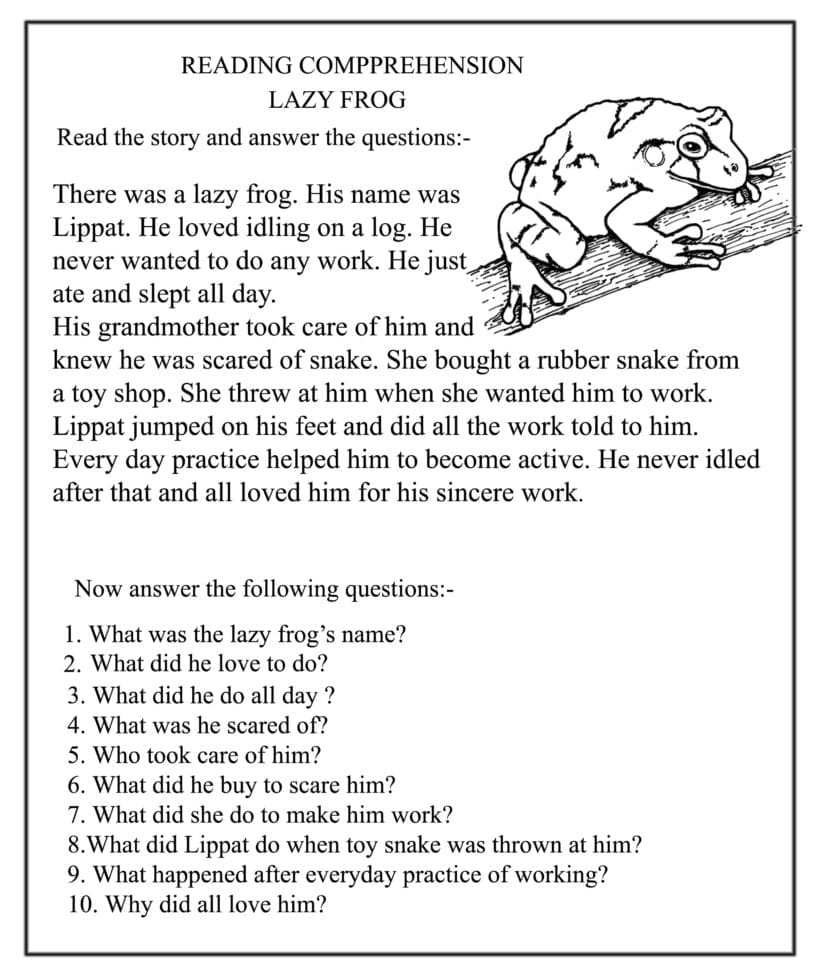 Reading Comprehensionlazy Frog  Makejobeasyteacher