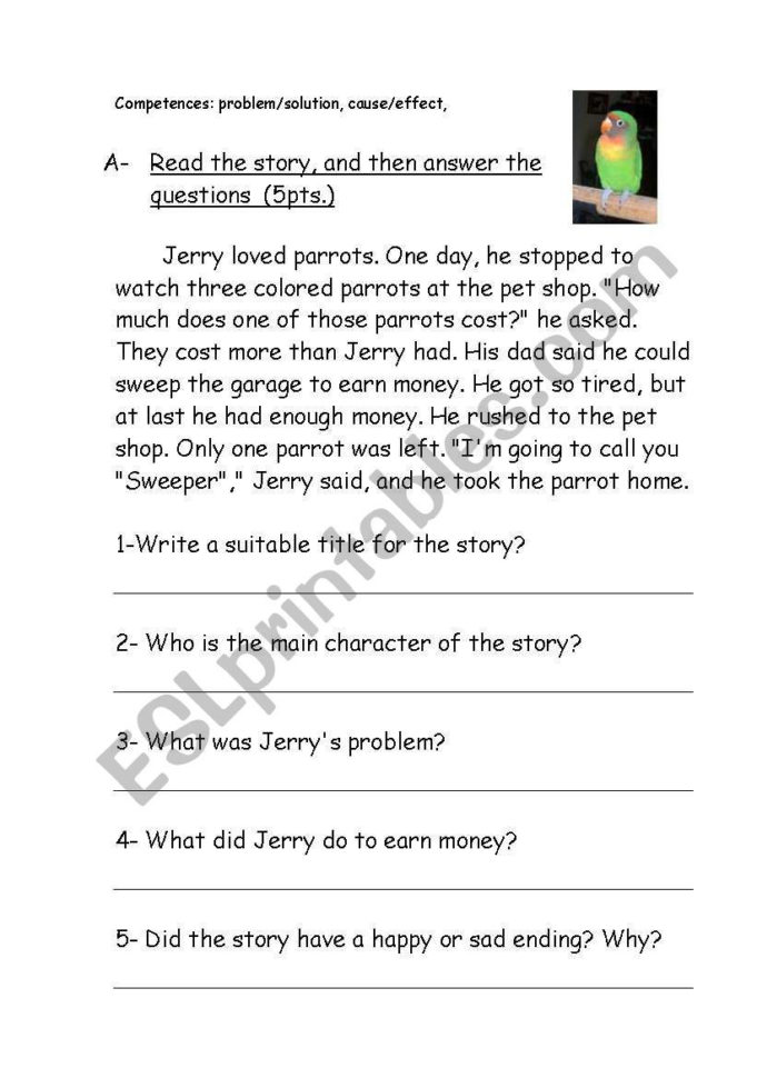 Reading Comprehensionproblemsolution  Esl Worksheet