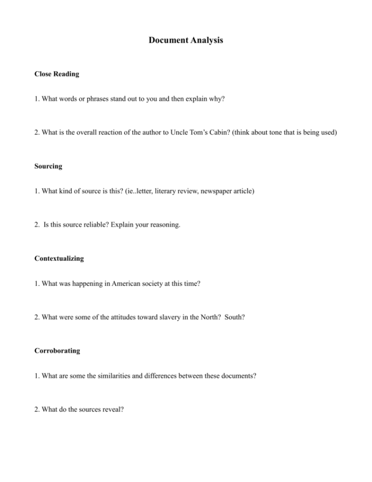 Reading Document Analysis Worksheet Reading Document Analysis Worksheet