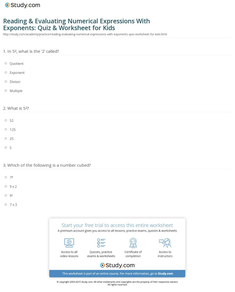 Reading  Evaluating Numerical Expressions With Exponents Quiz