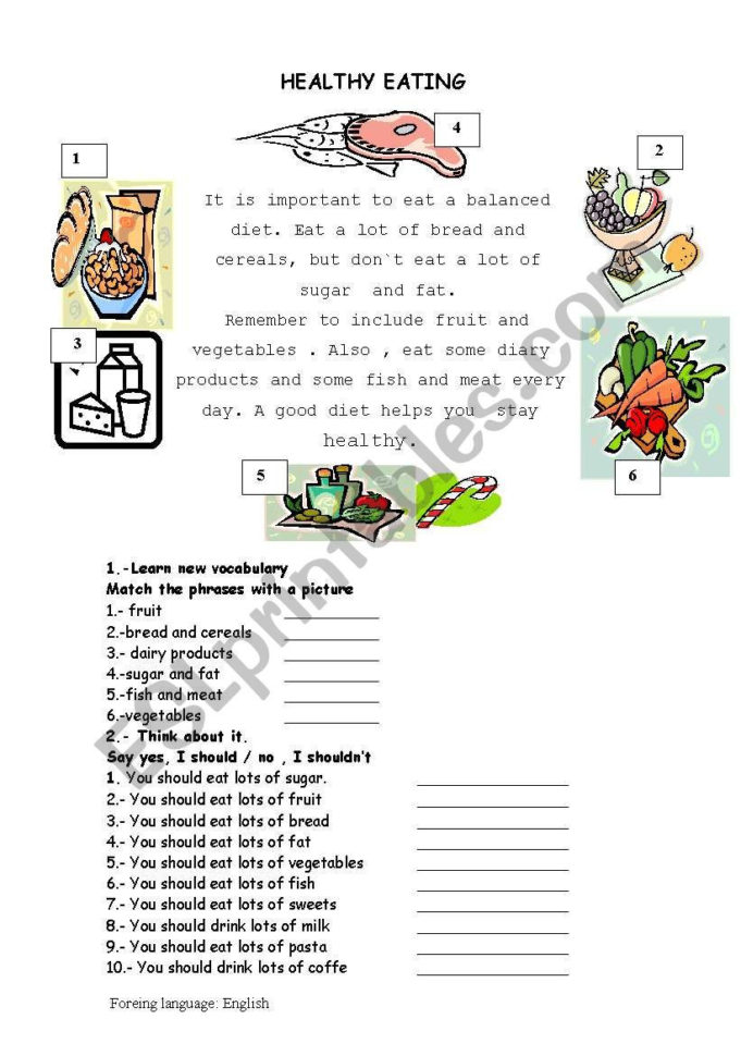 Reading Healthy Food  Esl Worksheetcarmenlady