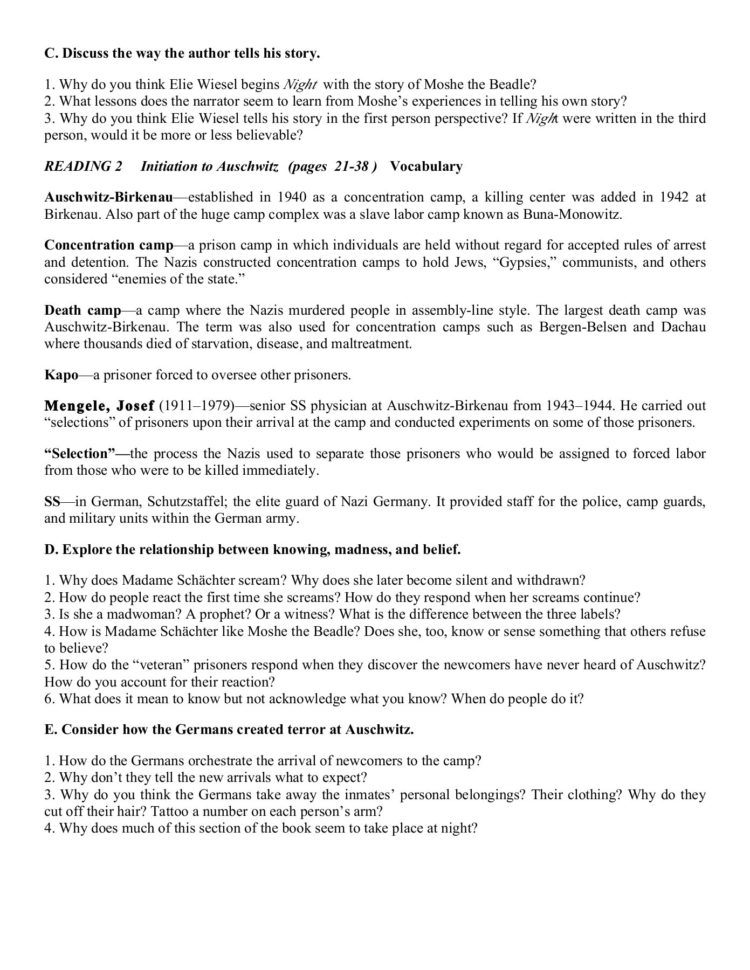 Reading Questions Nightelie Wiesel  Pbworks Pages 1 Reading Questions Nightelie Wiesel  Pbworks Pages 1