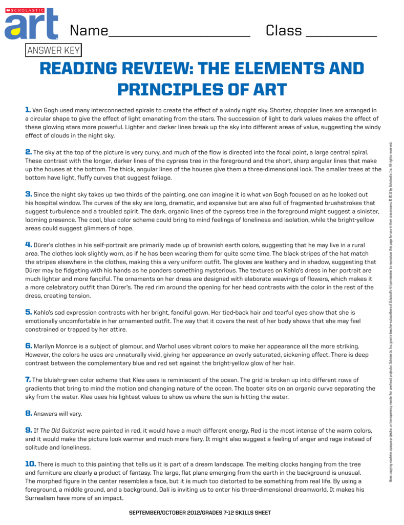 Reading Review The Elements And Principles Of Art