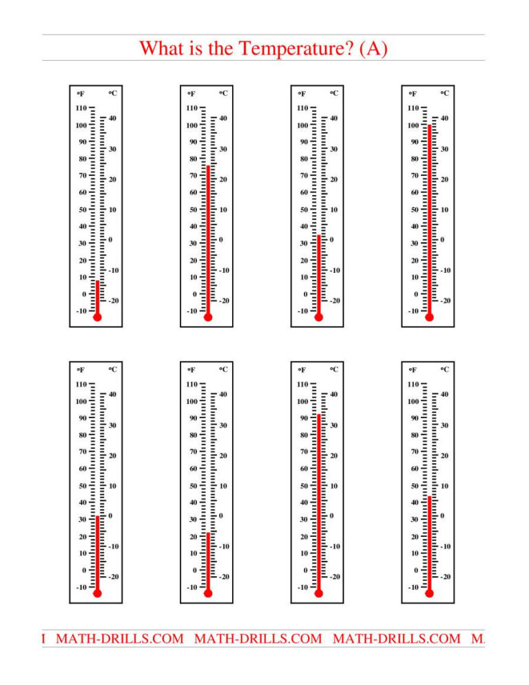Reading A Thermometer Worksheet Db excel