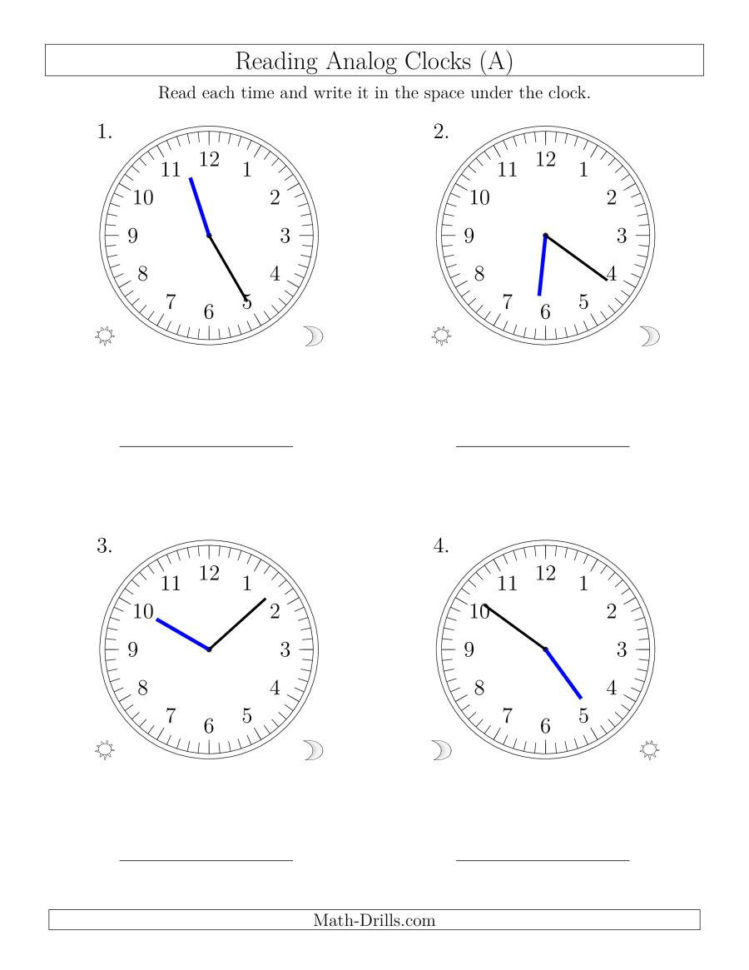 Reading Time On 12 Hour Analog Clocks In 1 Minute Intervals