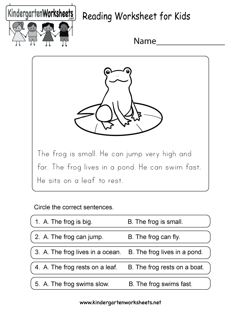 Reading Worksheet For Kids  Free Kindergarten English