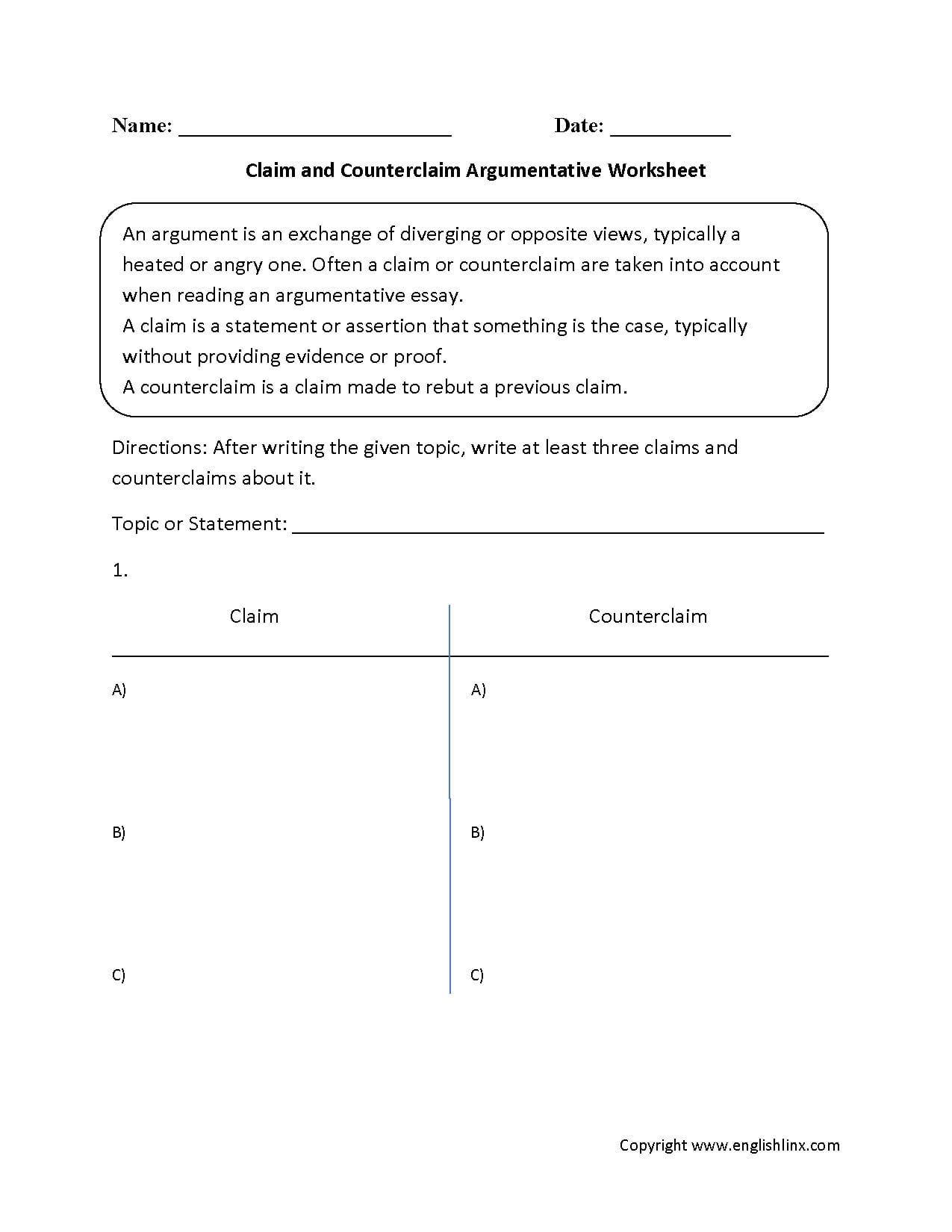 Reading Worksheets  Argumentative Worksheets