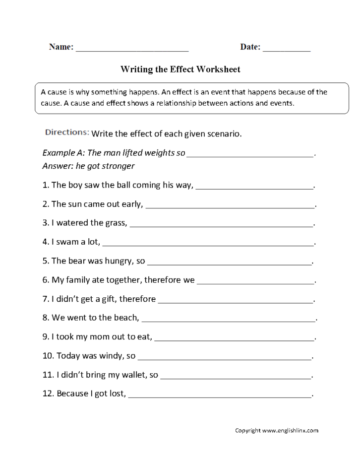 Cause And Effect Worksheets With Answers Pdf
