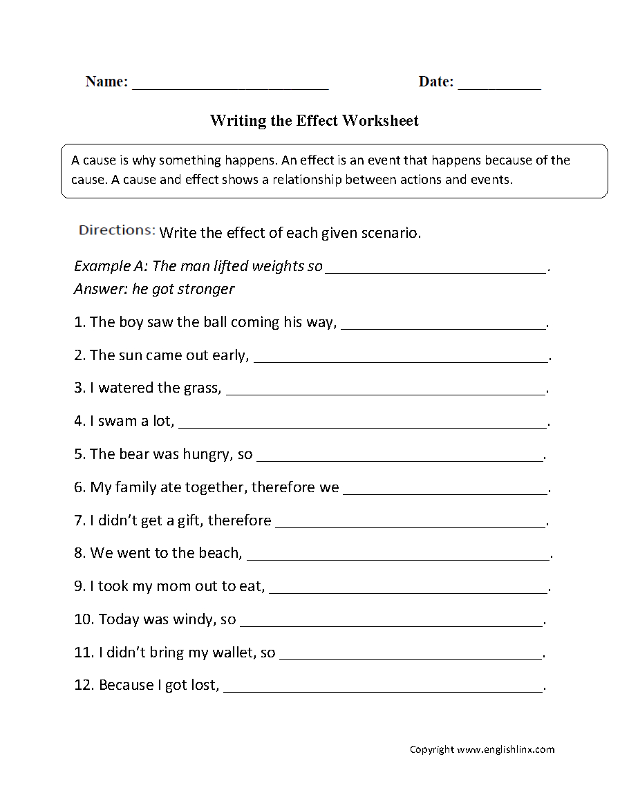 Grade 3 Cause And Effect Worksheet