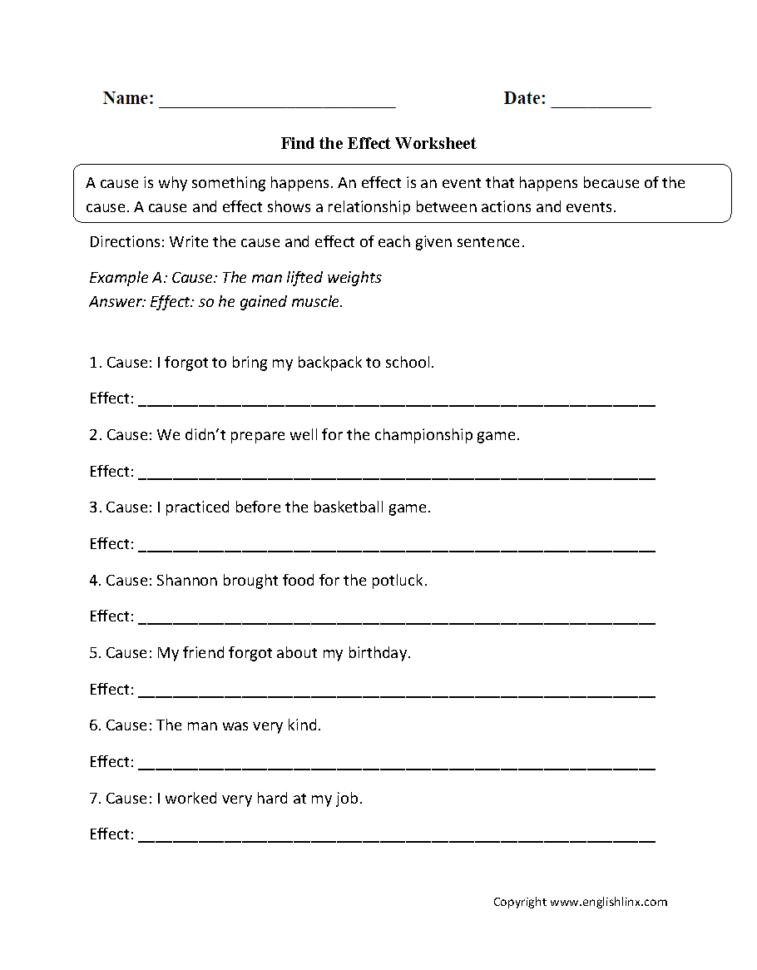 Reading Worksheets  Cause And Effect Worksheets