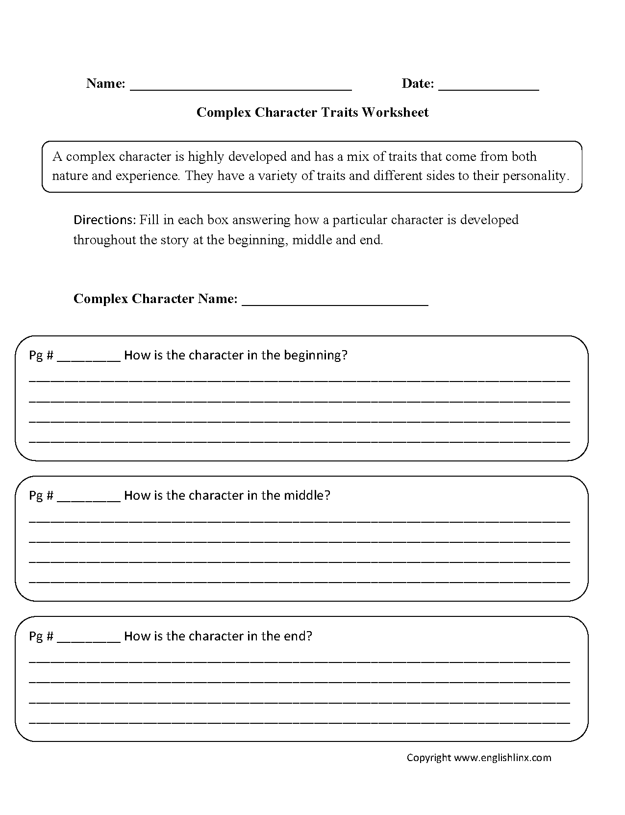 Reading Worksheets  Character Traits Worksheets