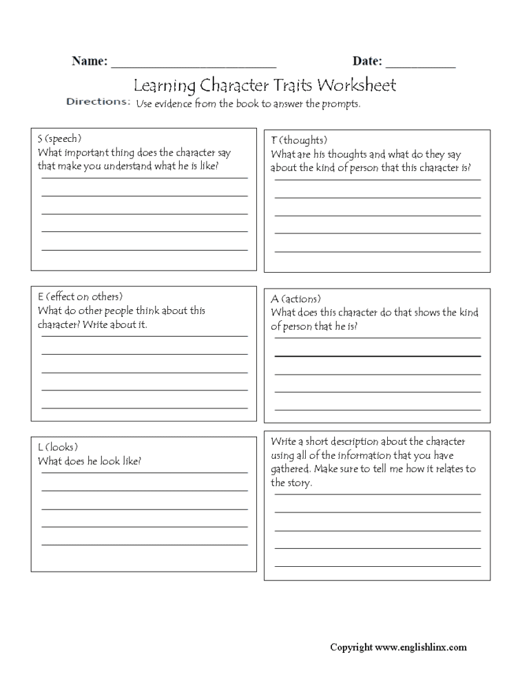 Character Traits Worksheet Pdf Db excel