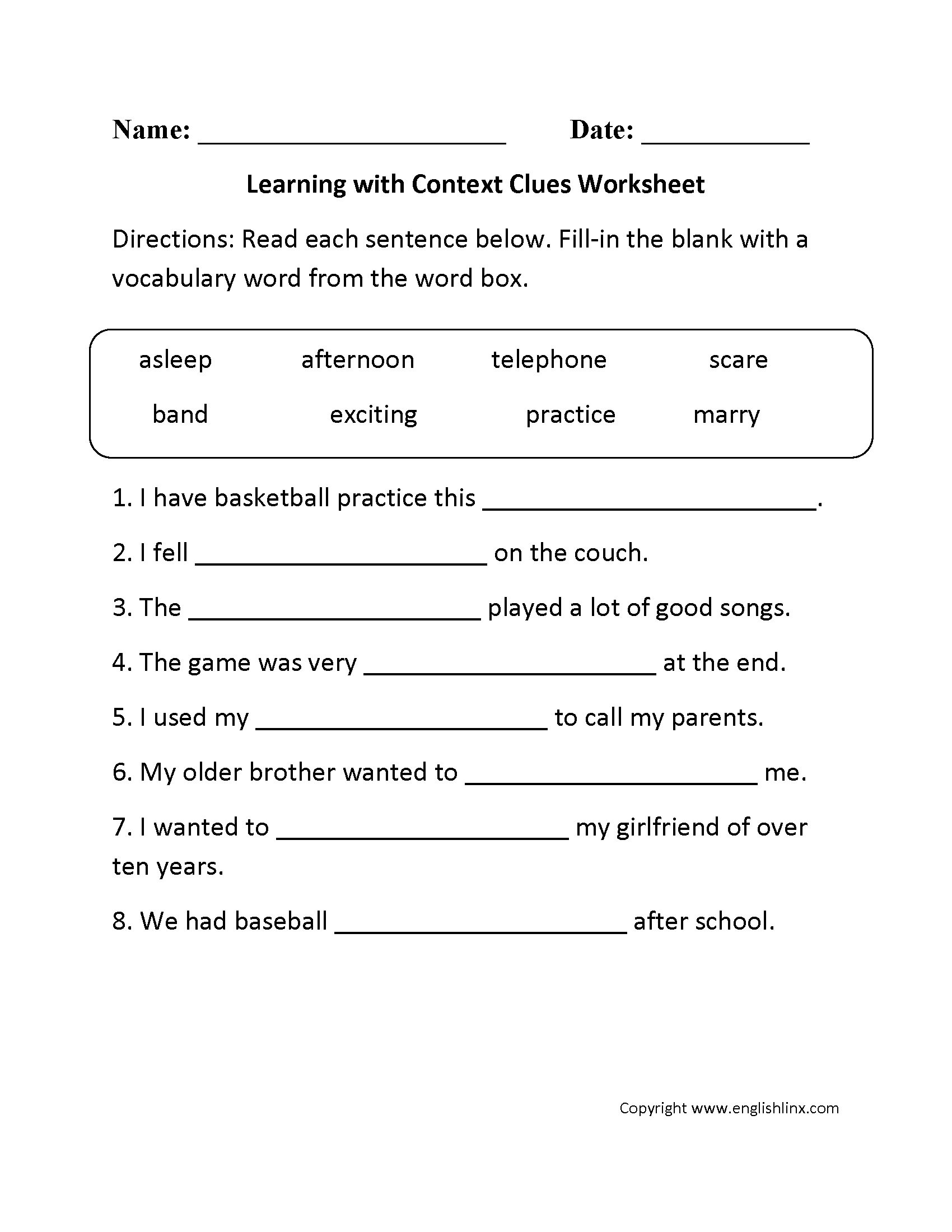 Reading Worksheets  Context Clues Worksheets