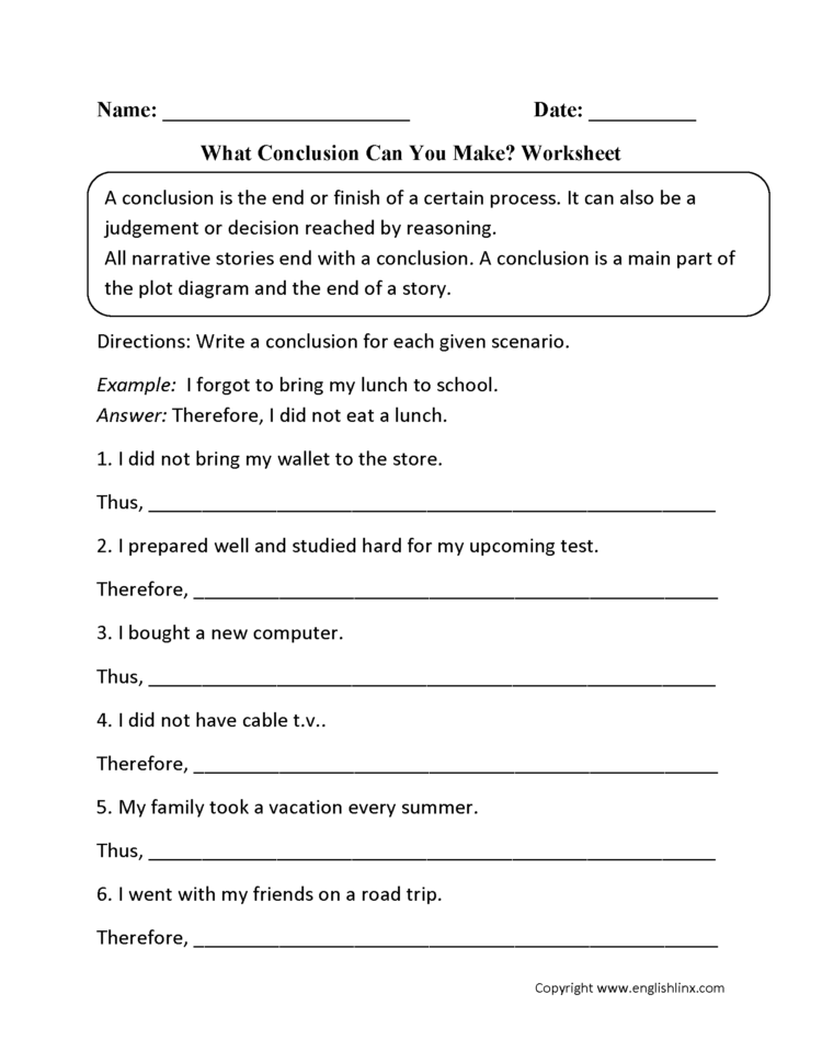 Reading Worksheets  Drawing Conclusions Worksheets