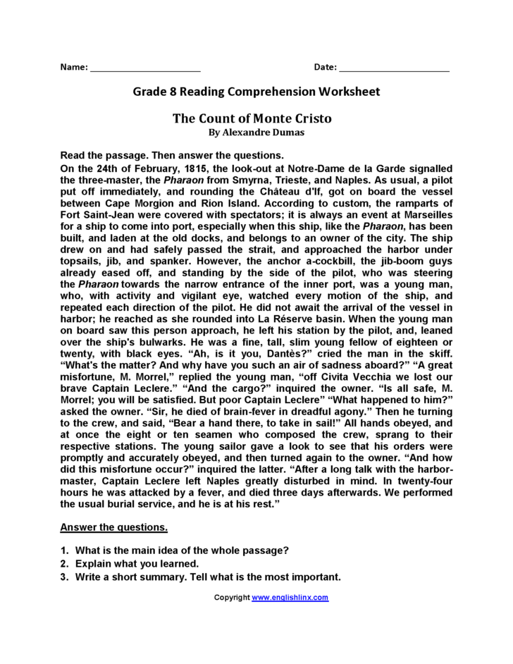 Pilgrims Reading Comprehension Worksheet