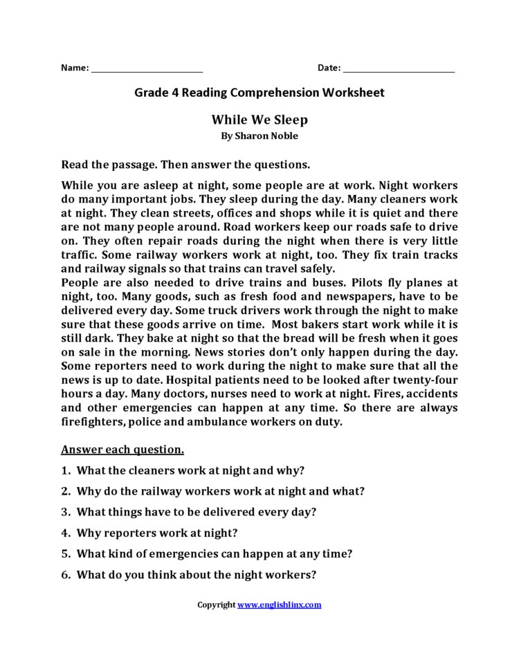 Reading Worksheets Fourth Grade Reading Worksheets — db-excel.com