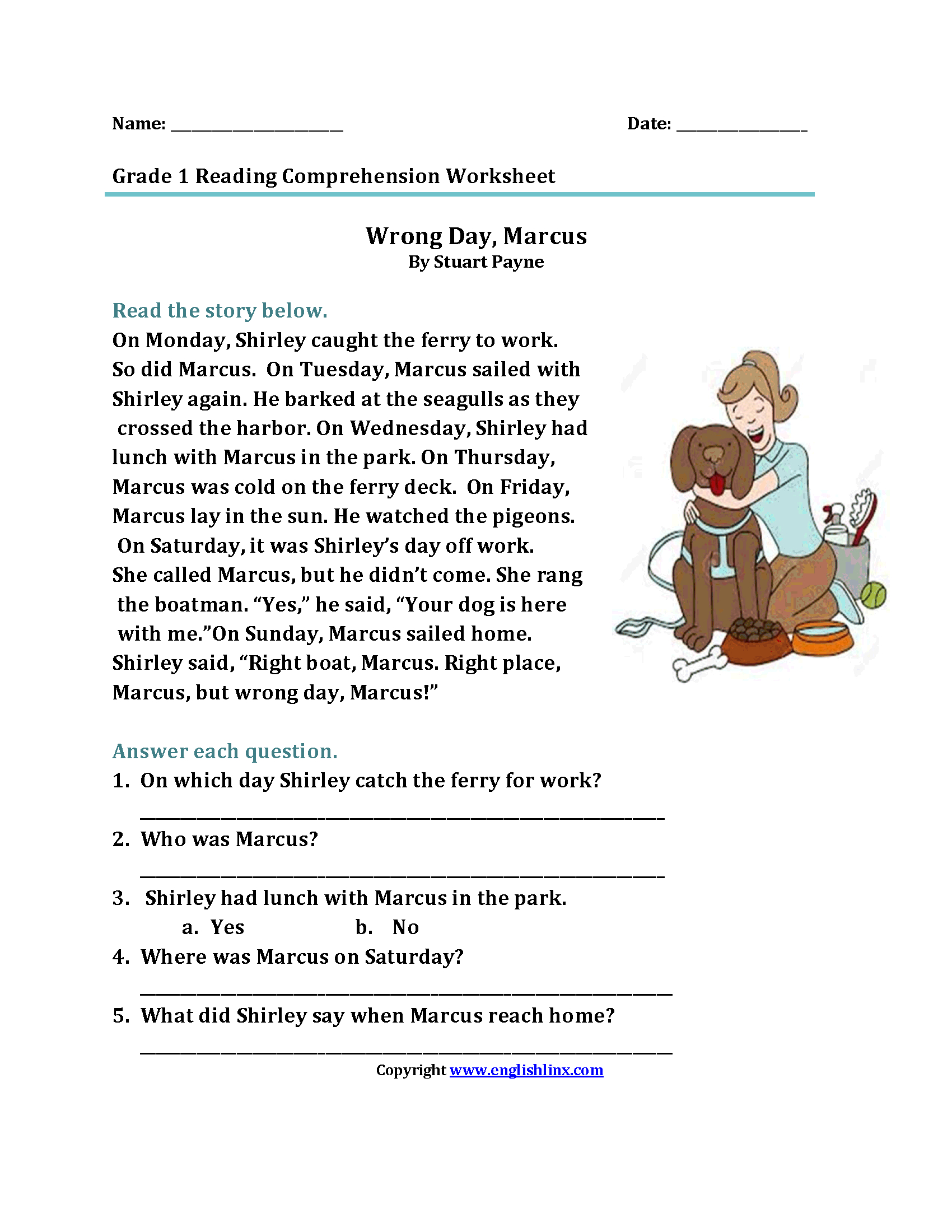 1St Grade Reading Comprehension Worksheets Pdf Db excel