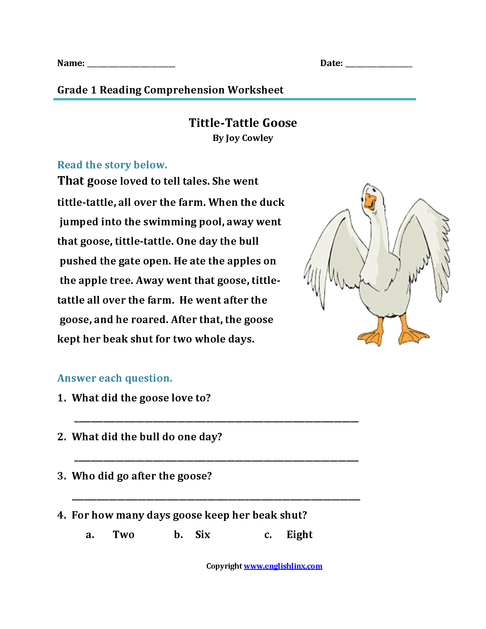 1St Grade Reading Comprehension Worksheets Pdf — db-excel.com