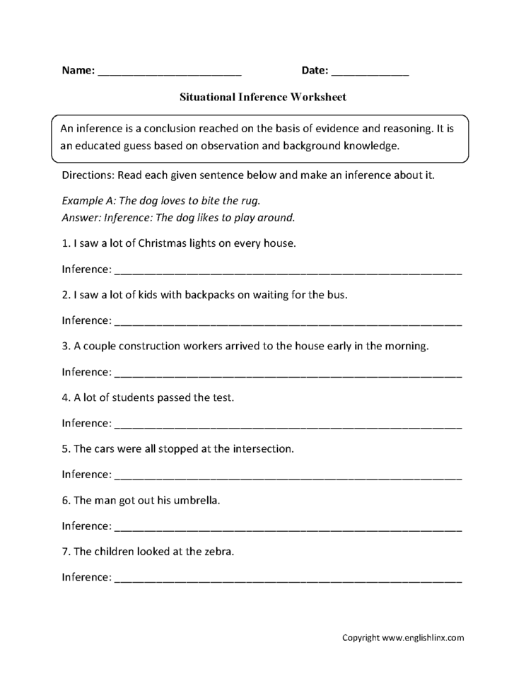 Reading Worksheets  Inference Worksheets