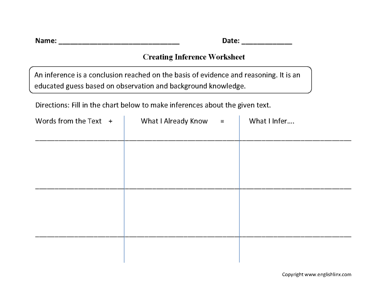 Reading Worksheets  Inference Worksheets