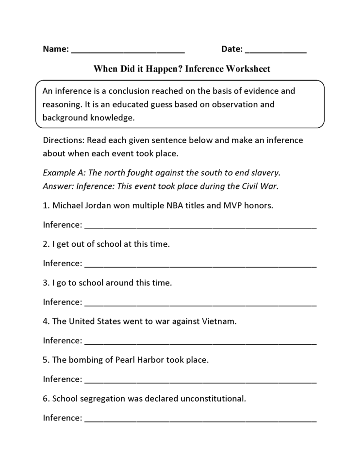 Reading Worksheets  Inference Worksheets