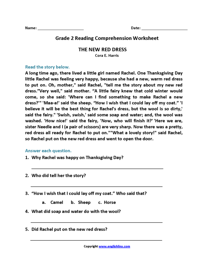 Reading Worksheets  Second Grade Reading Worksheets