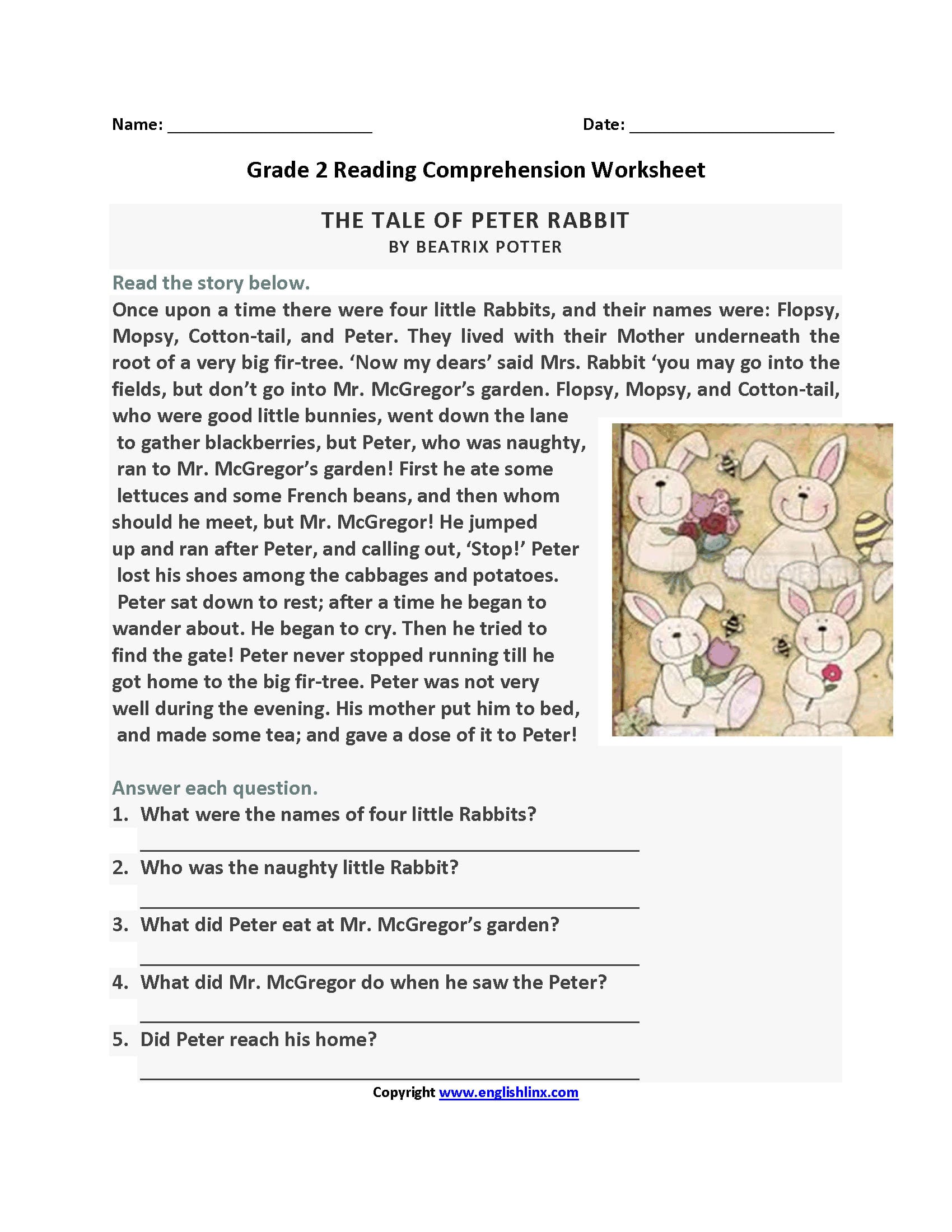 reading worksheets for 2nd grade