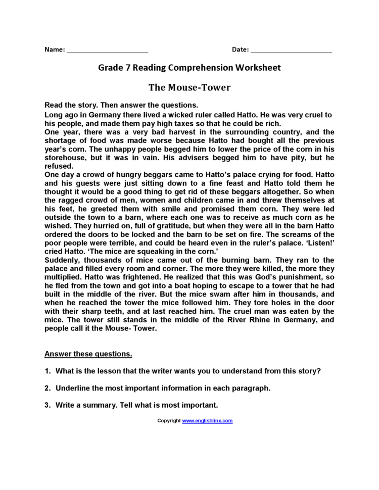 7Th Grade Reading And Writing Worksheets — db-excel.com